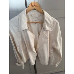 Universal Thread Womens Cream Denim Moto Jacket Cropped Off White Size M